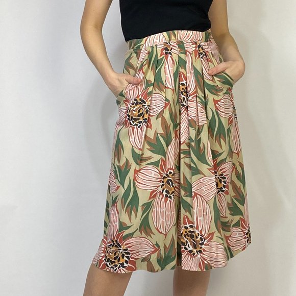Vintage 80s TROPICAL Print High Waist Circle Skirt! XS to Small - Picture 1 of 8